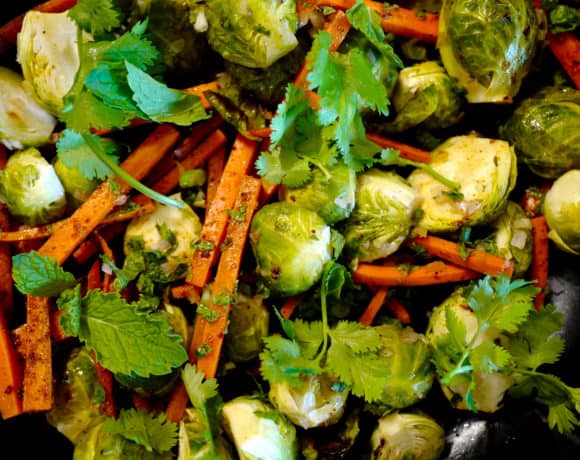 Roasted Brussel Sprouts with Spicy Carrots, Herbs, Lime Juice by Foodjoya