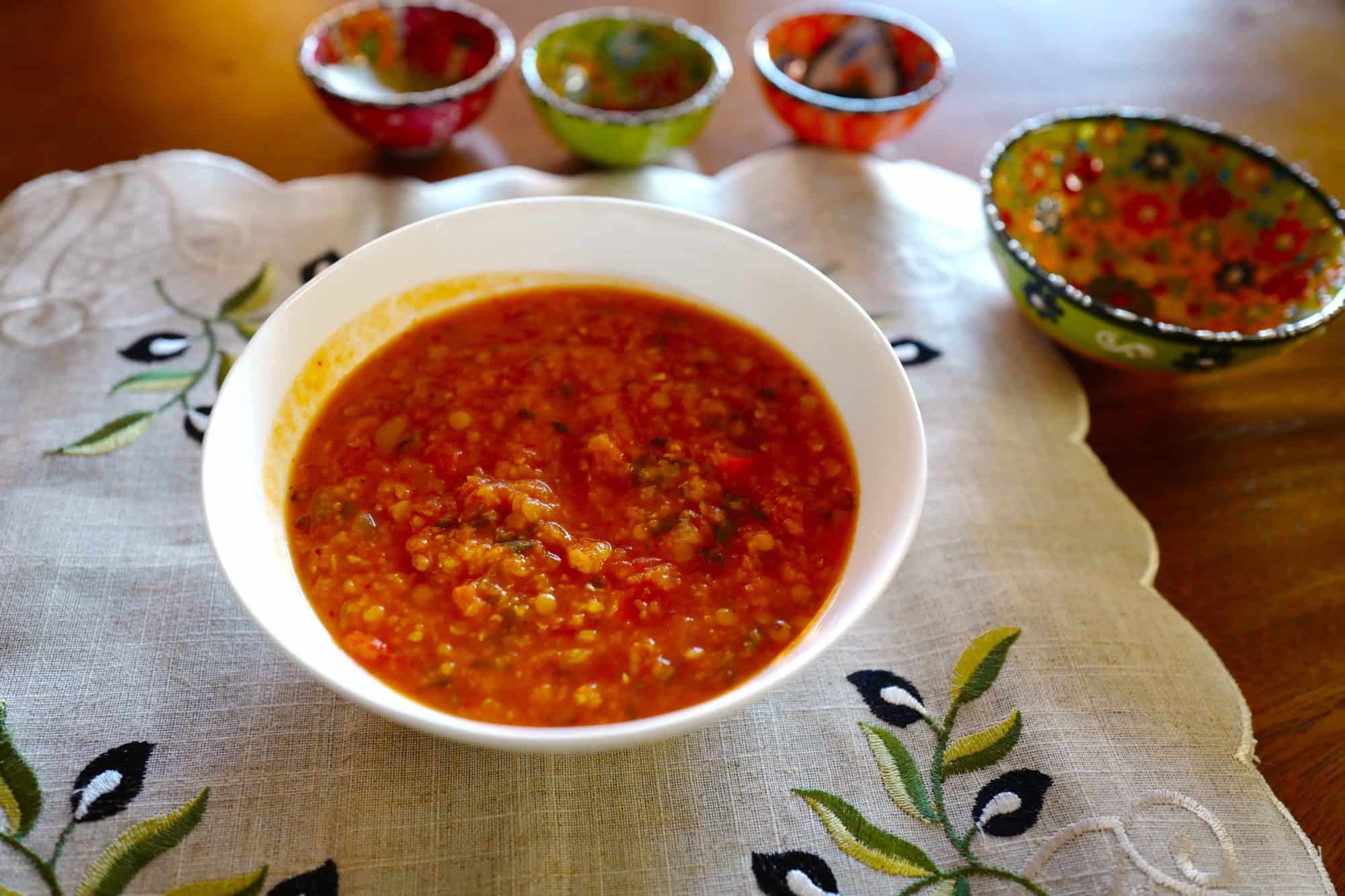 Red Lentil Soup with Red Bell Peppers and Caramelized Tomatoes by Foodjoya